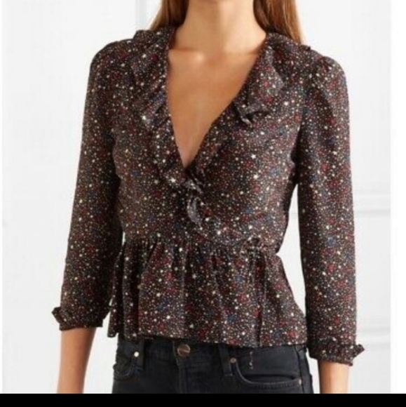 Madewell Star Print Blouse 100% Silk Peplum Wrap Size XSmall - Picture 15 of 15